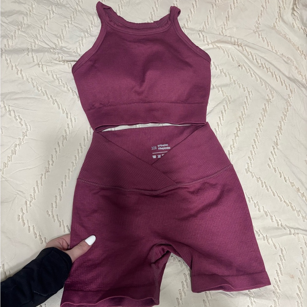 Burgundy Ribbed Workout Set